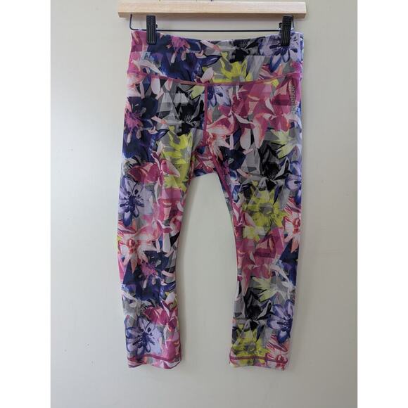 Reebok Capri Leggings Colorful Floral Compression Running Yoga SZ Small - Picture 1 of 8
